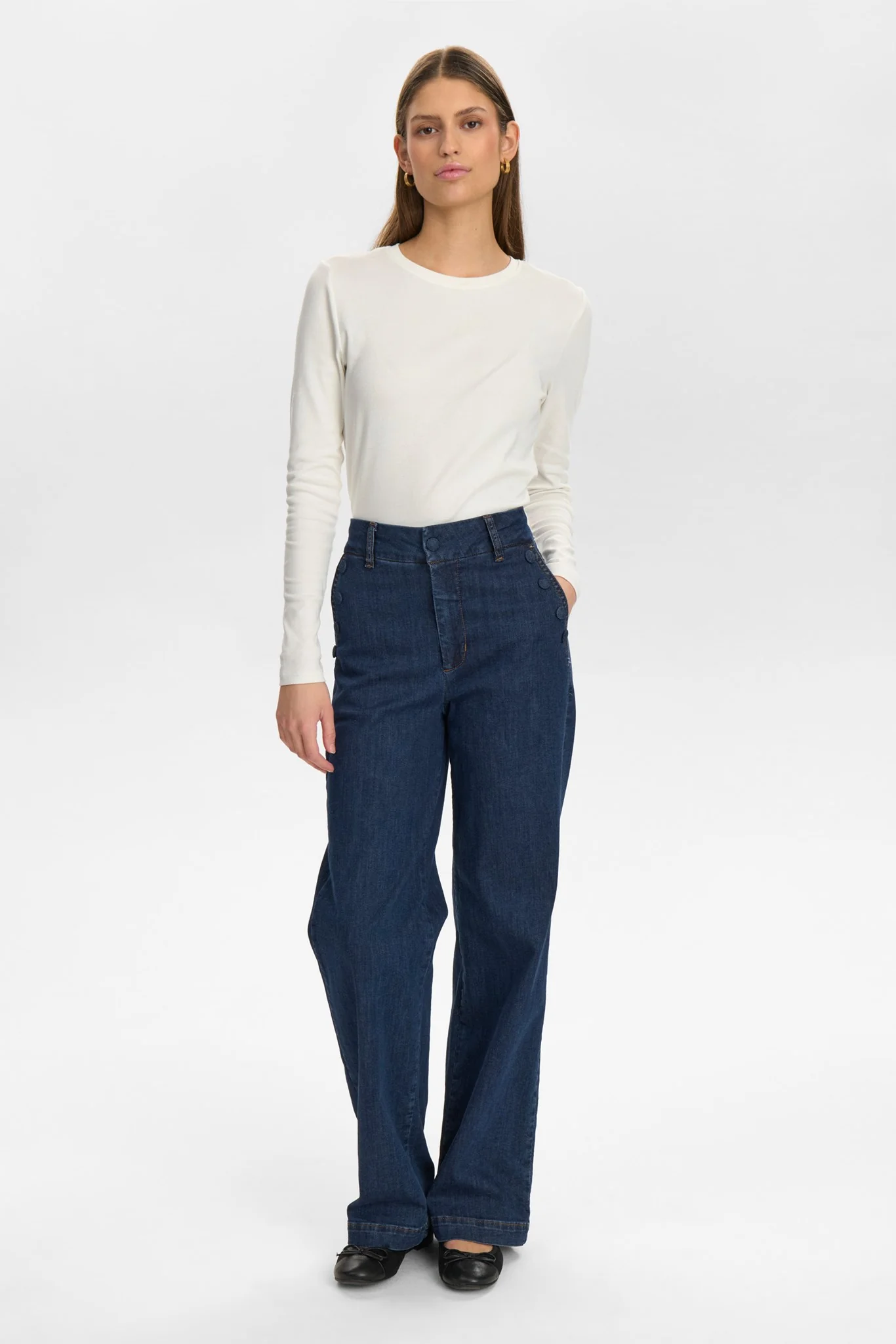 NUAMBER W/ BUTTONS LONG - Dark Blue Denim 1 - Image 3