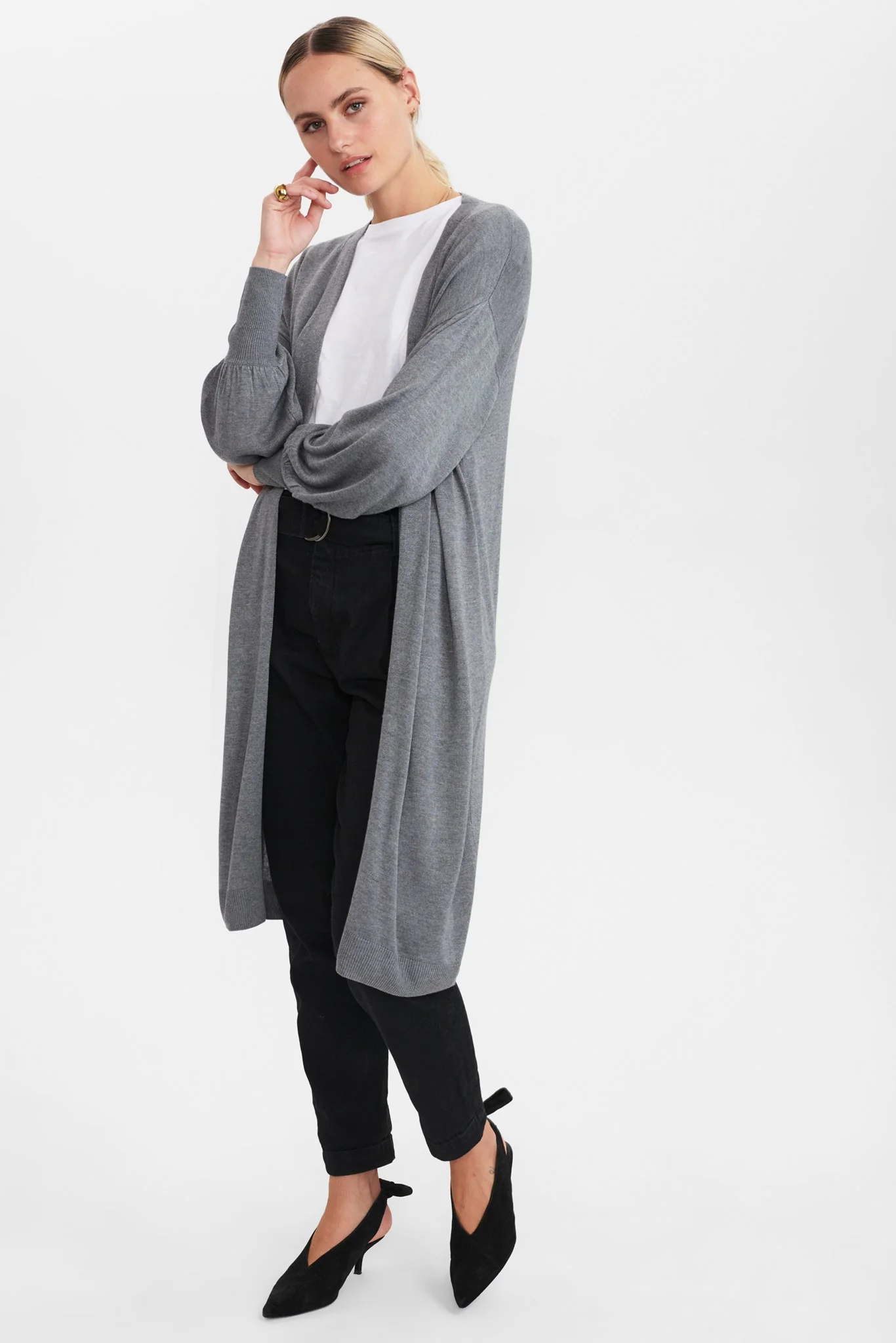 NUBIA LONG CARDIGAN - NOOS - Medium Grey mel - Image 3