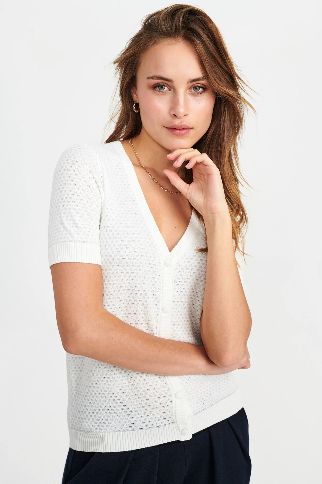 NUCASSIE V-NECK - NOOS - Cloud Dancer - Image 6