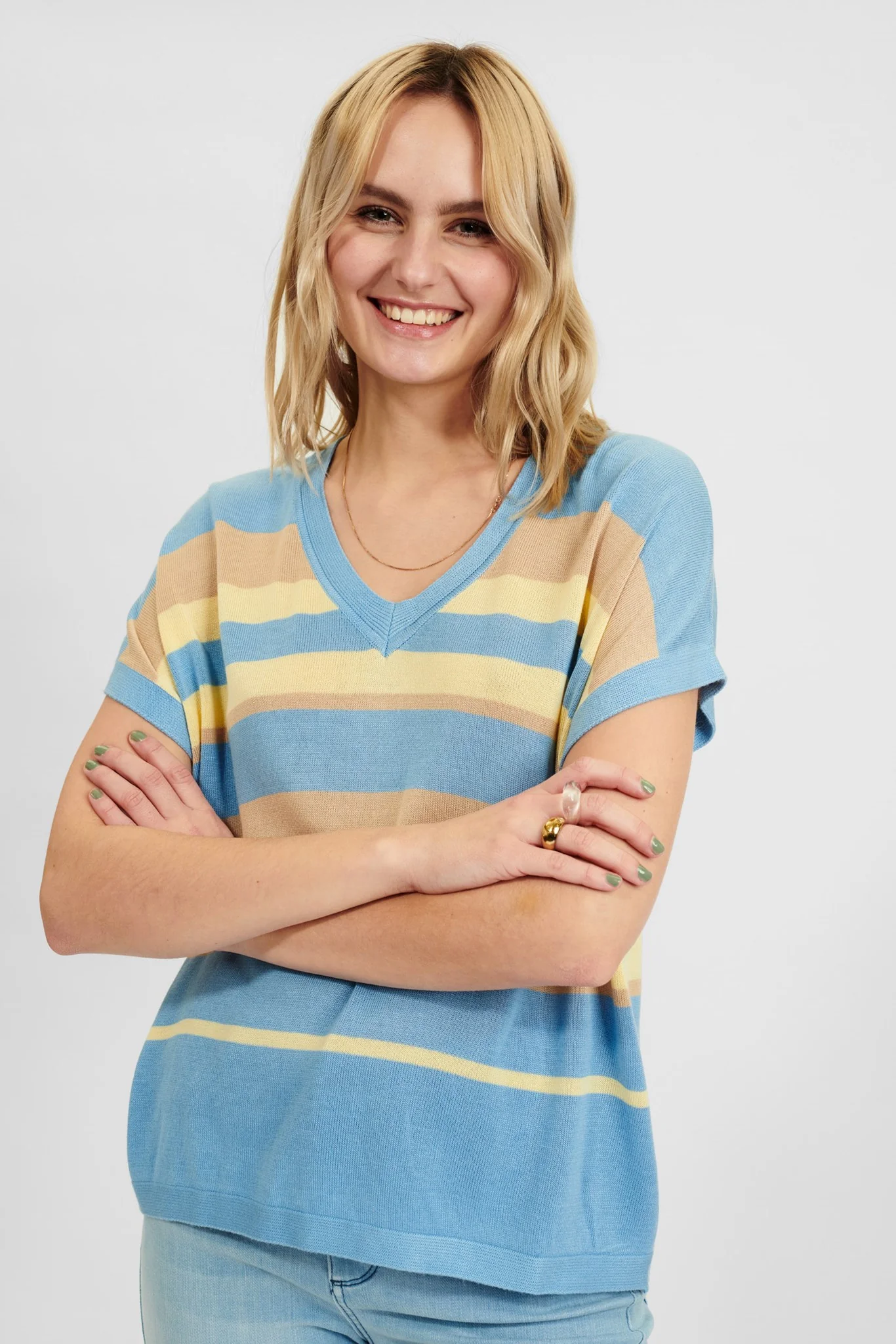 NUDARLENE V-NECK W/O LUREX - Della Robbia Blue - Image 6