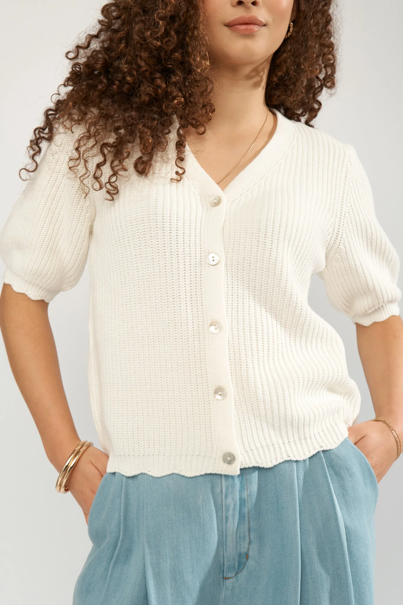 NUMARLEY SS CARDIGAN - Cloud Dancer - Image 5