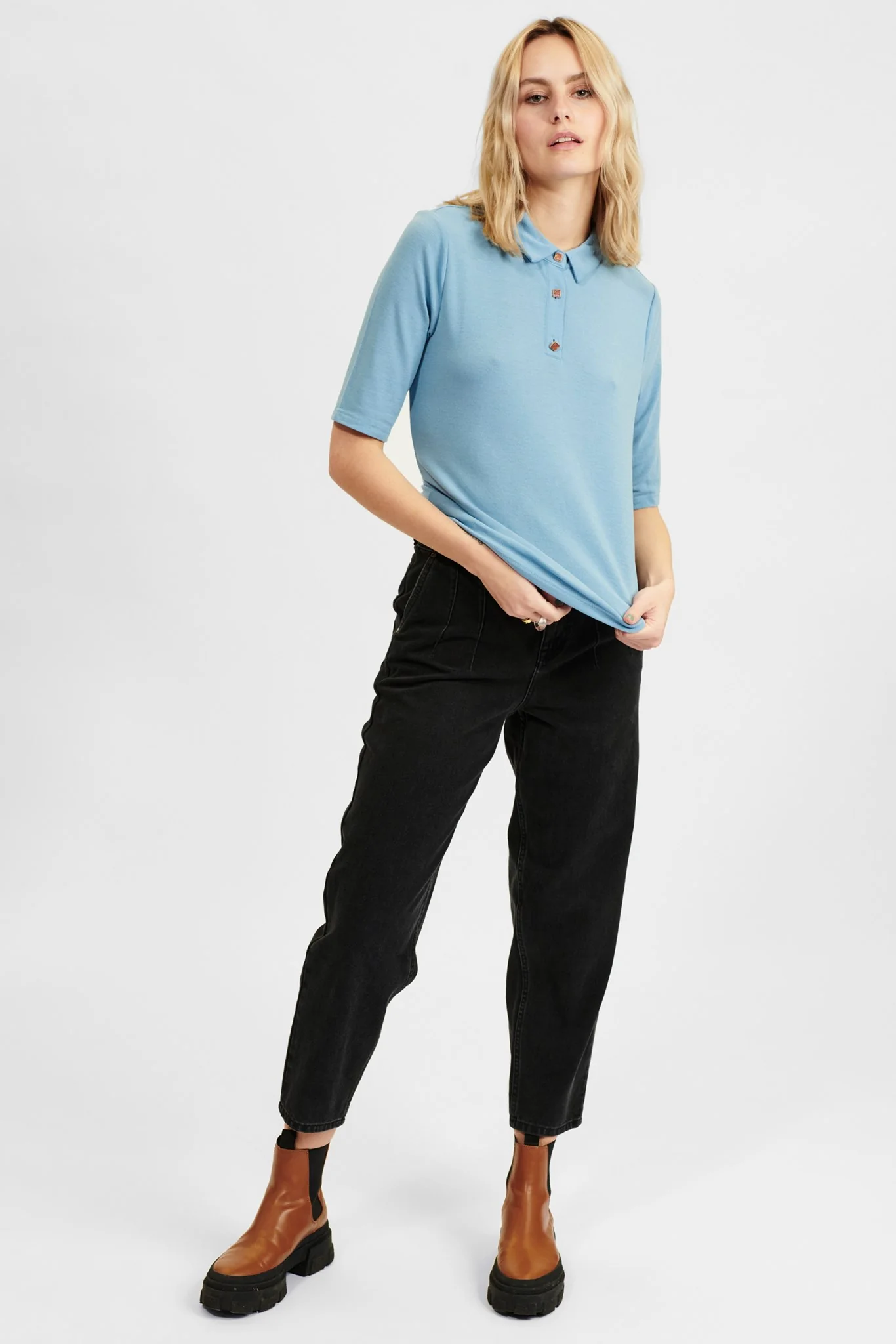 NUPEARL POLO BLOUSE - Della Robbia Blue - Image 3