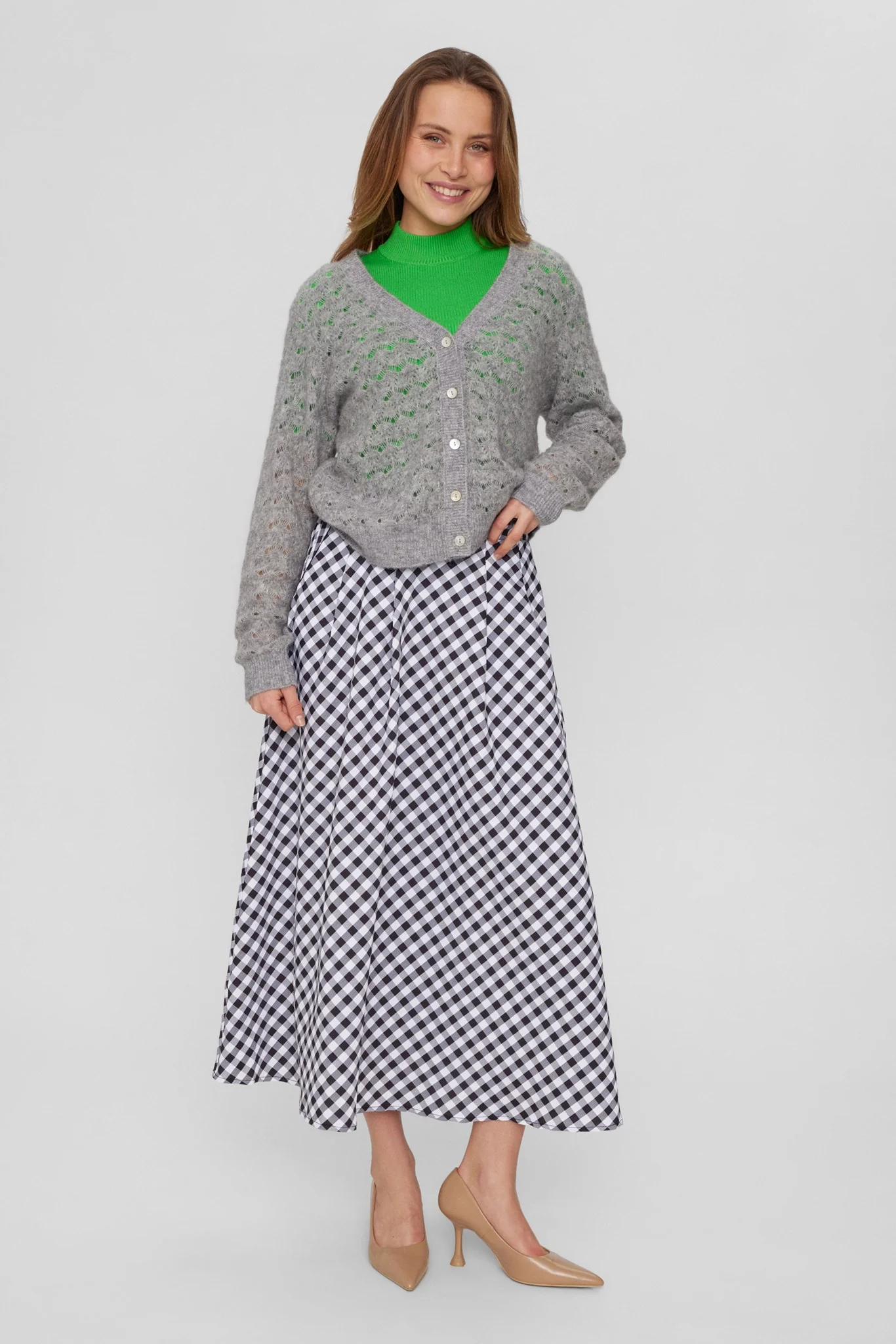 NURIETTA POINTELLE CARDIGAN  - Medium Grey mel - Image 3