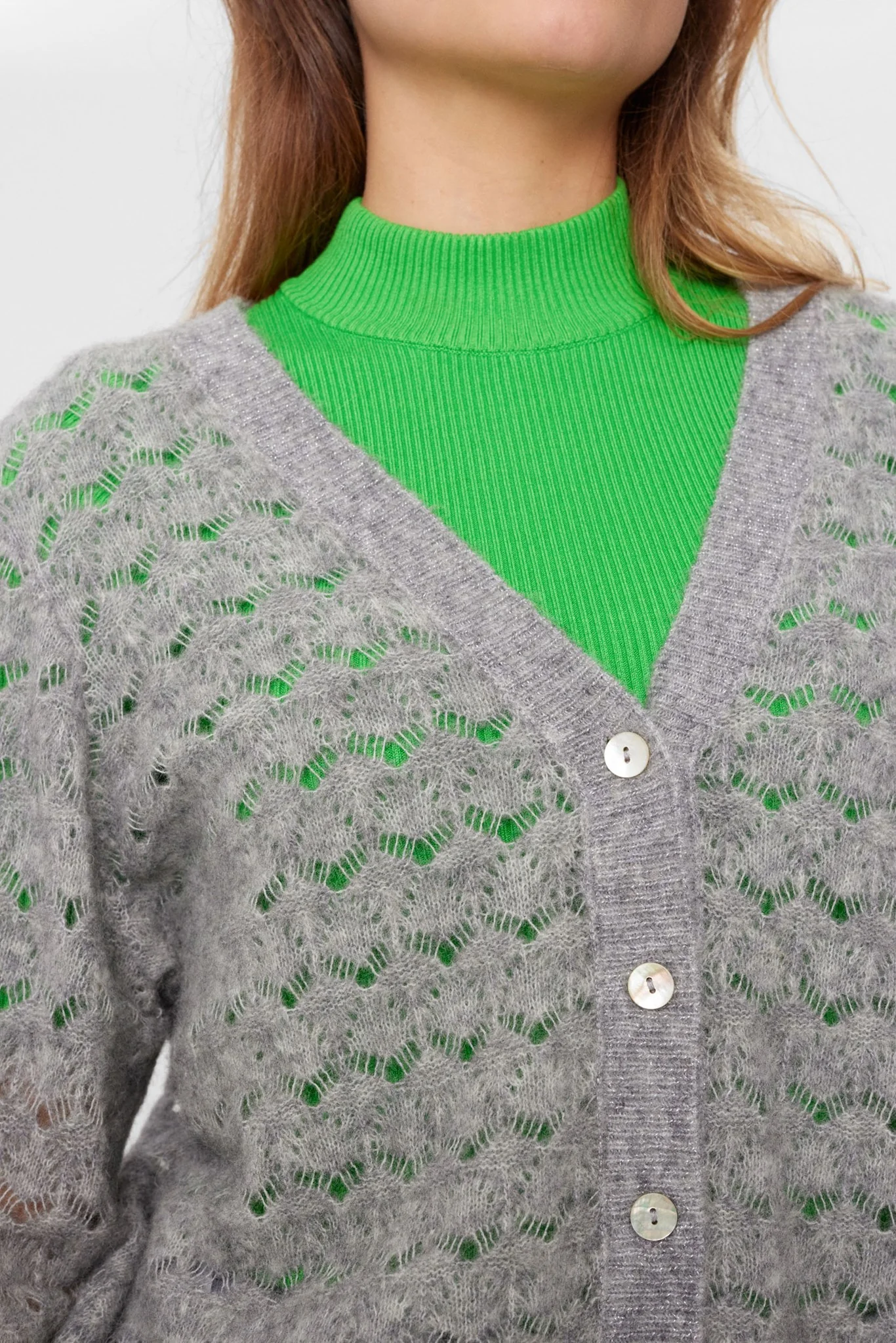 NURIETTA POINTELLE CARDIGAN  - Medium Grey mel - Image 4
