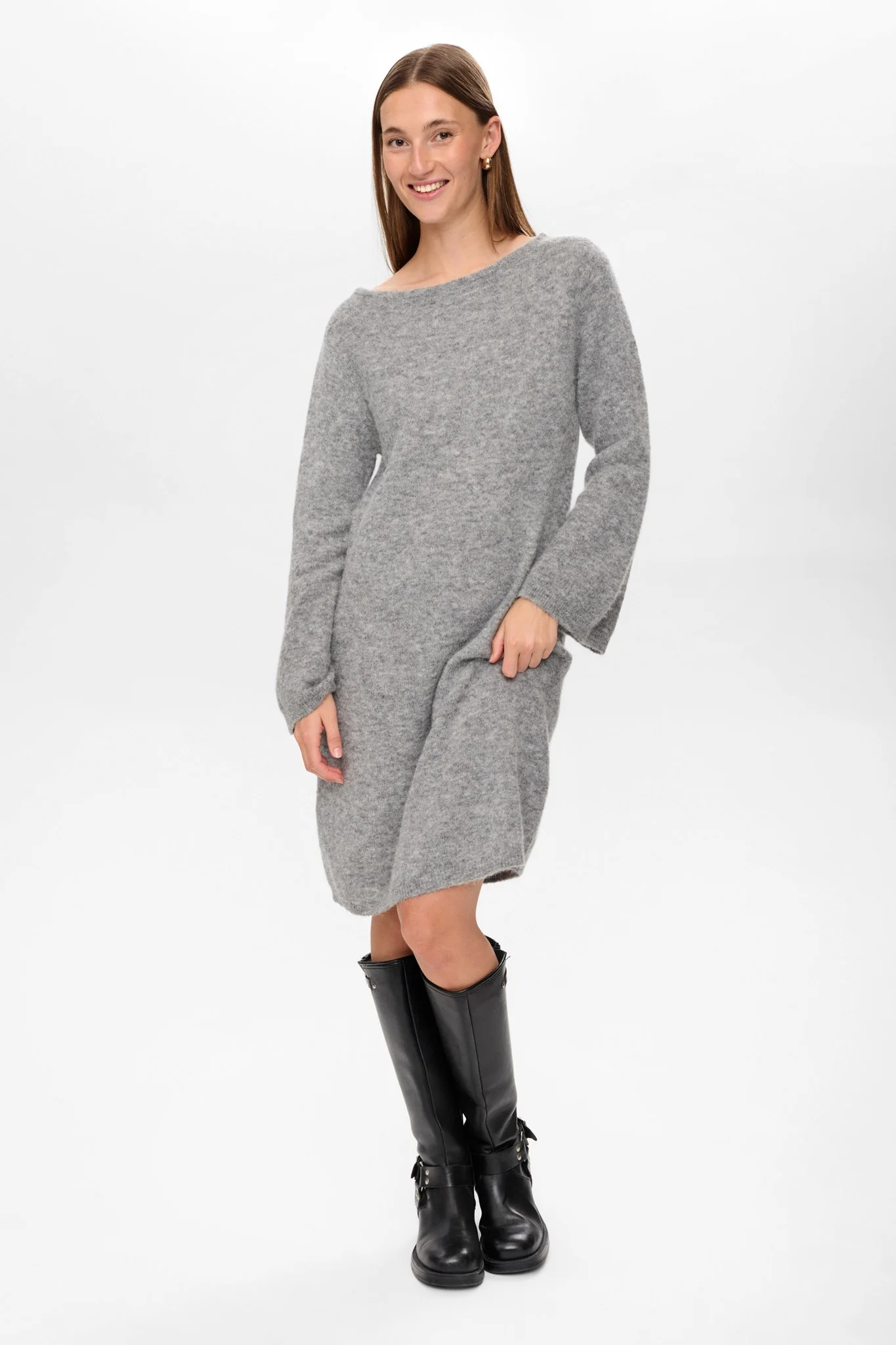 NURIETTE BOATNECK DRESS - Medium Grey mel - Image 3