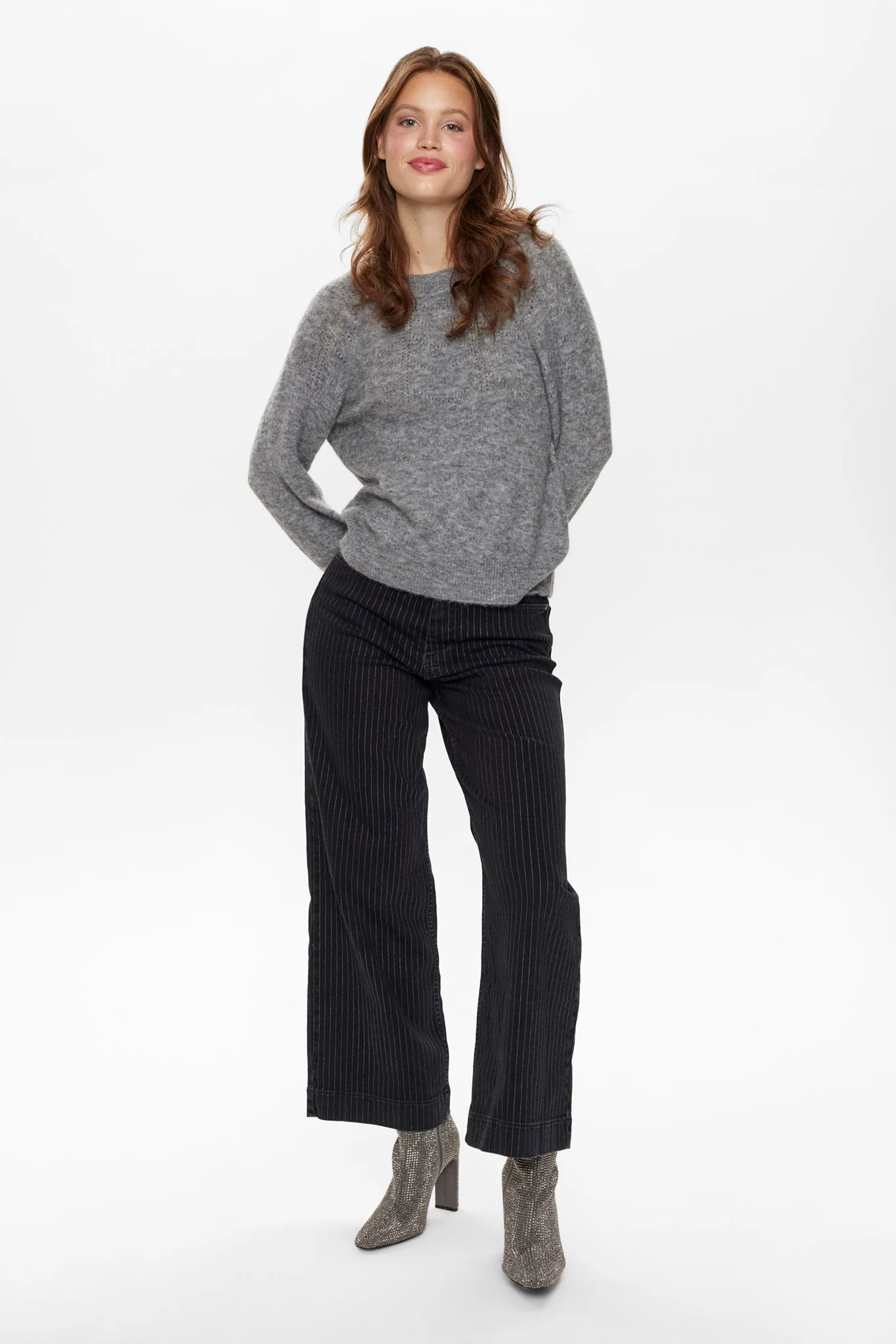 NURIETTE BOW PULLOVER  - Medium Grey mel - Image 3