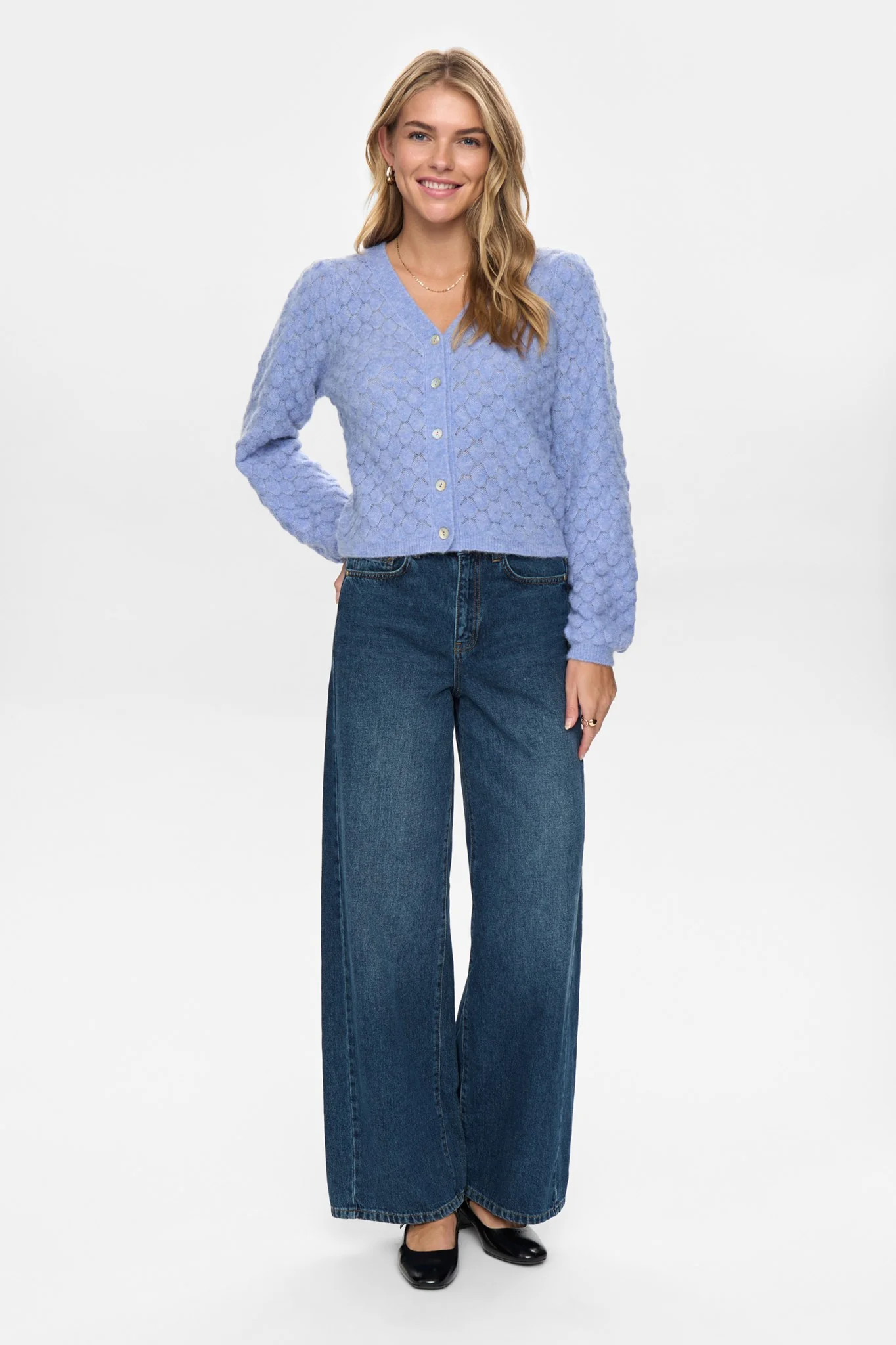 NURIETTE LEAF POINTELLE CARDIGAN - Hydrangea - Image 3