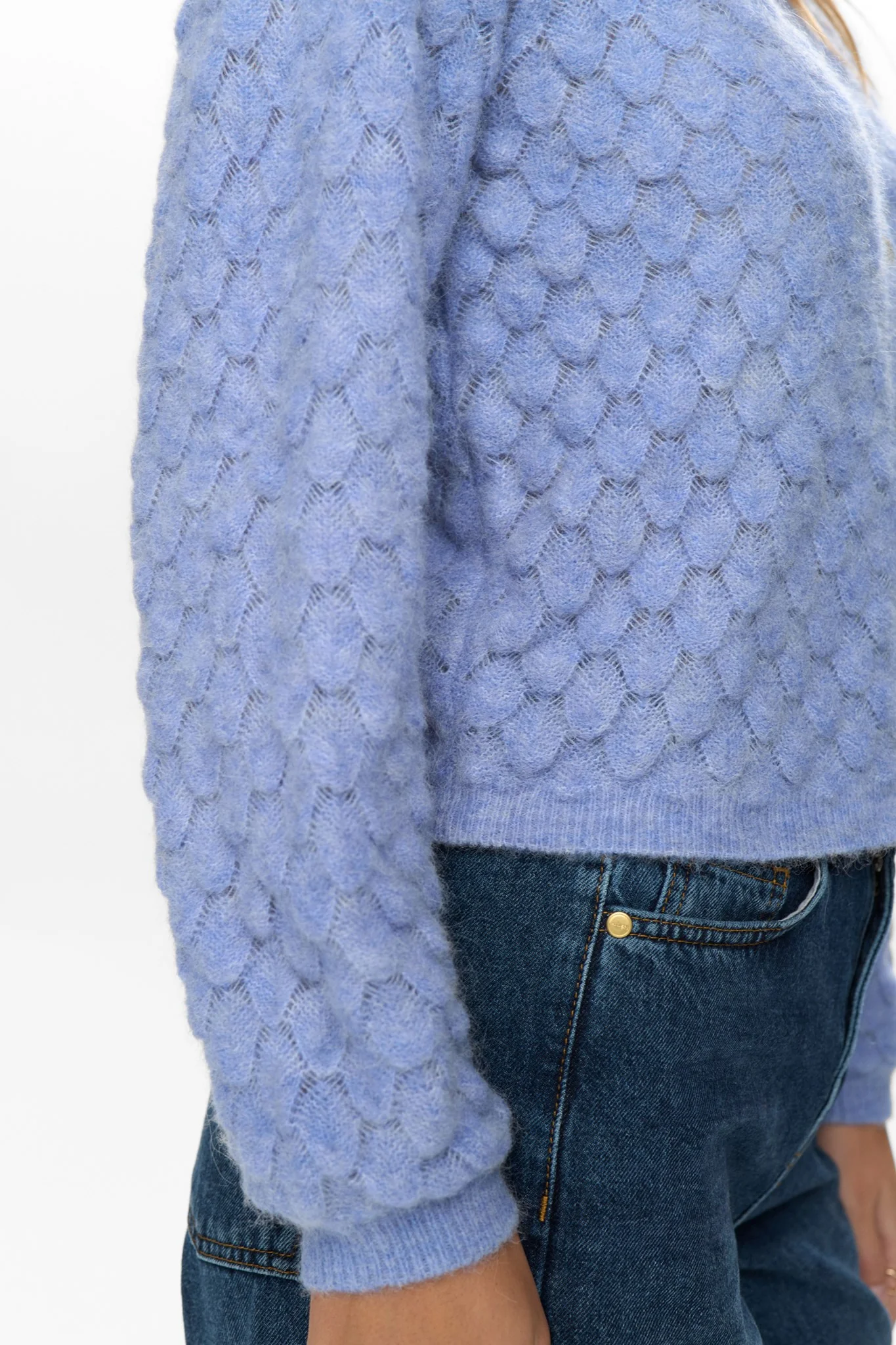 NURIETTE LEAF POINTELLE CARDIGAN - Hydrangea - Image 5