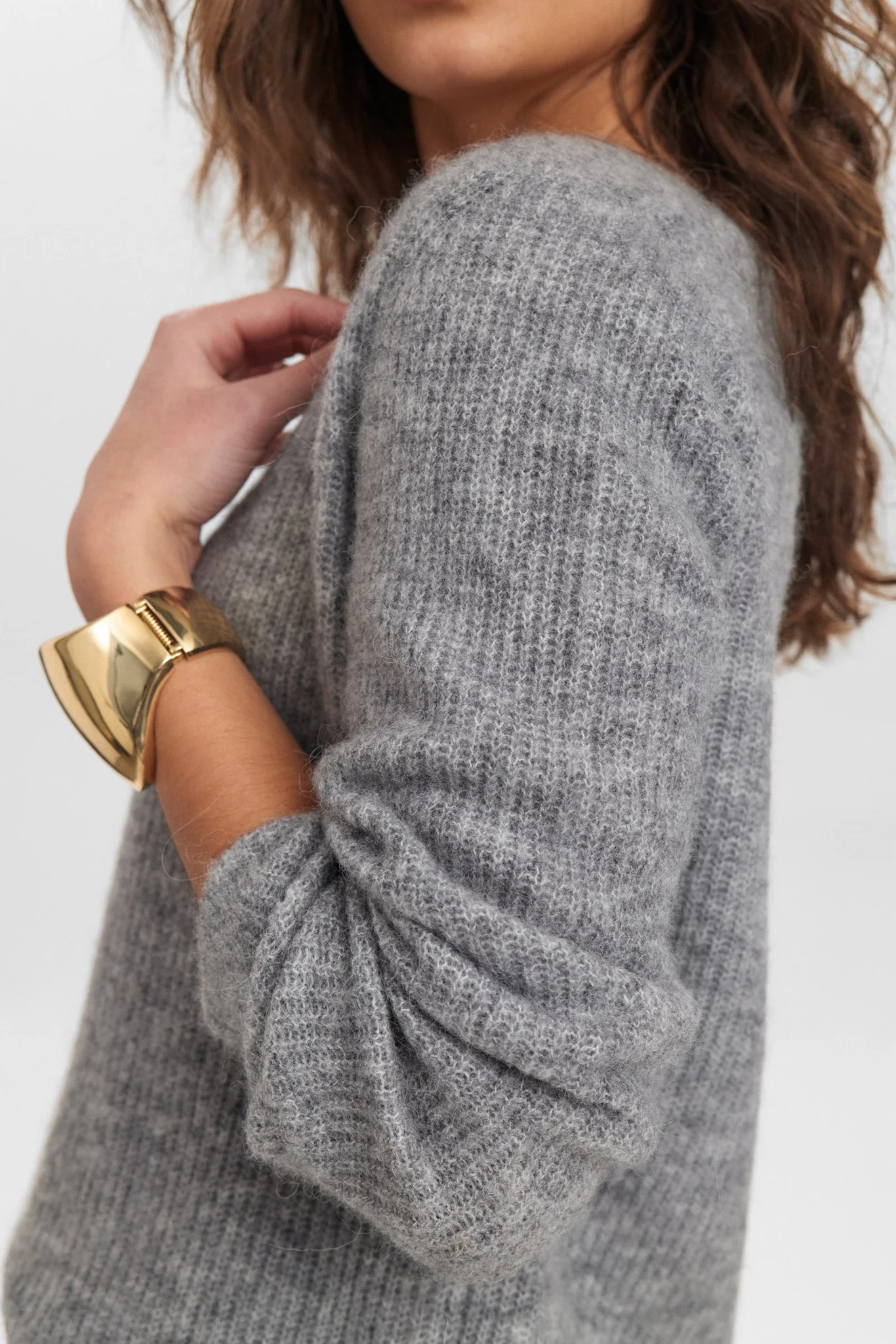 NURIETTE RIB V-NECK PULLOVER - Medium Grey mel - Image 5