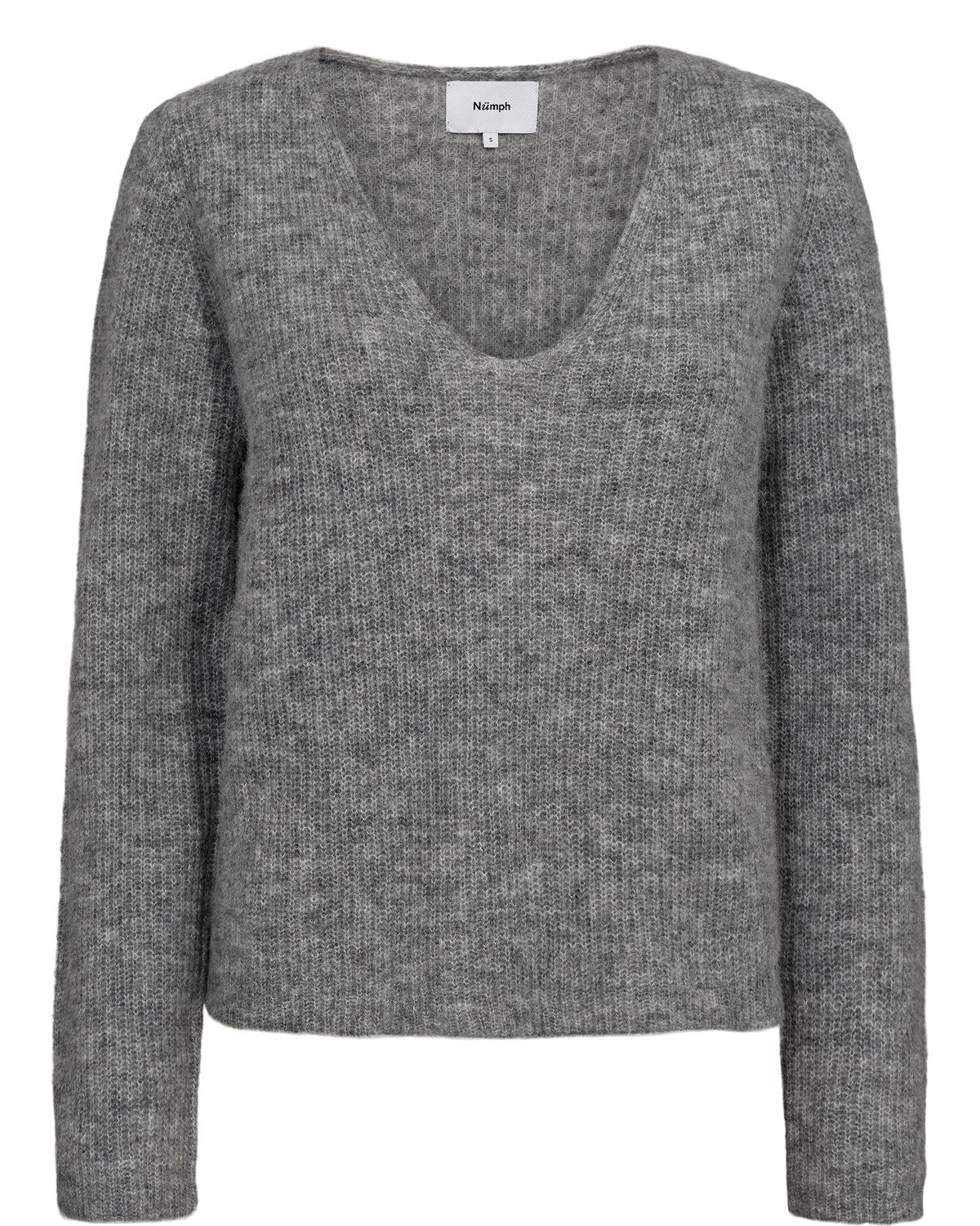 NURIETTE RIB V-NECK PULLOVER - Medium Grey mel - Image 6