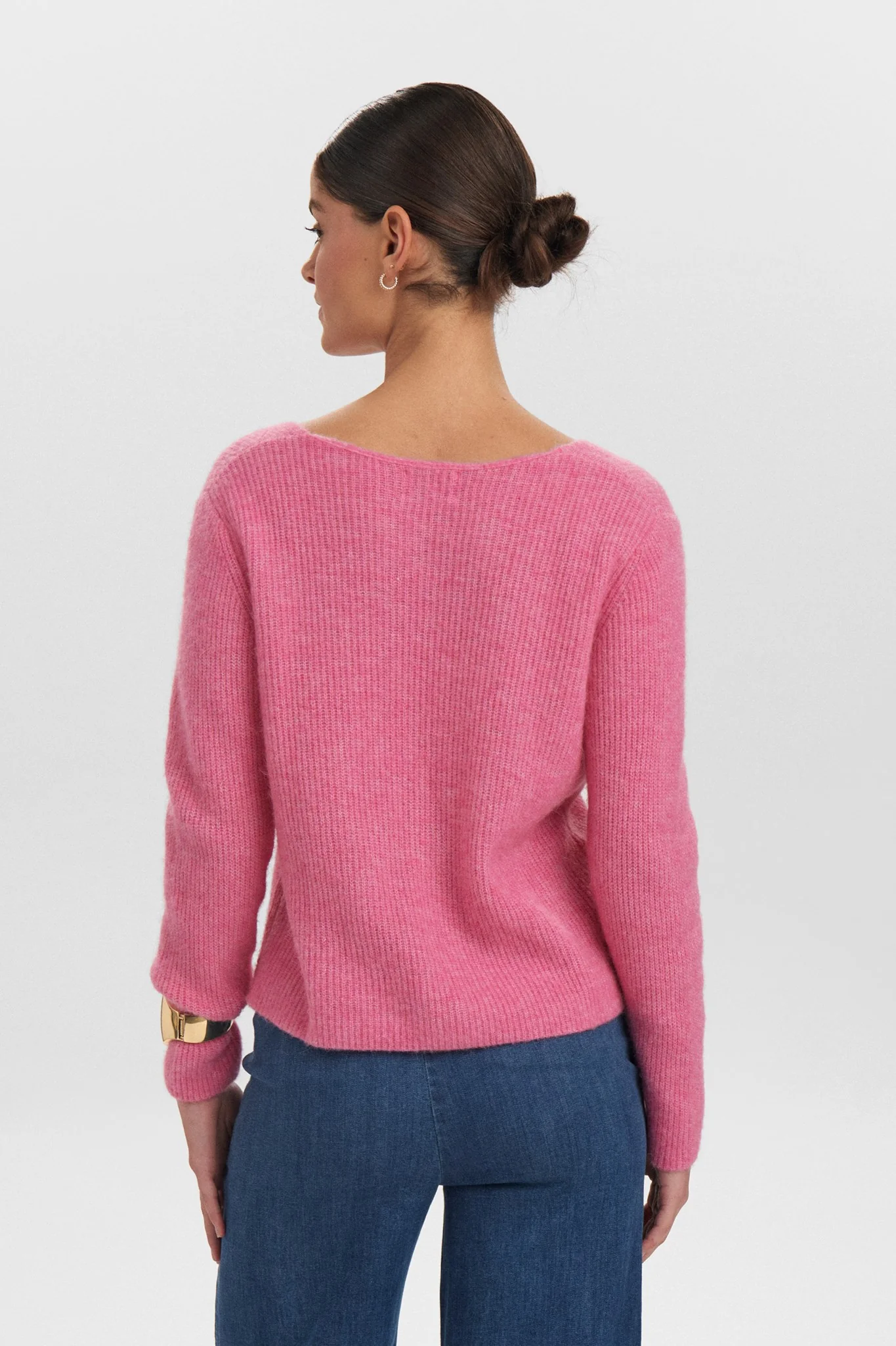 NURIETTE RIB V-NECK PULLOVER - Pink Cosmos - Image 2