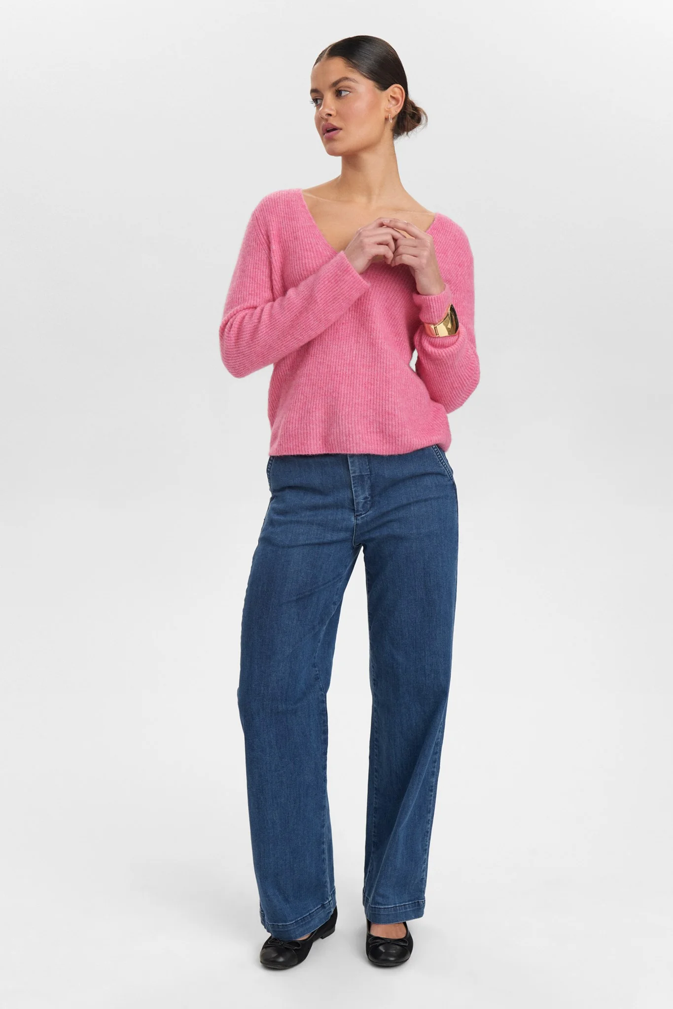 NURIETTE RIB V-NECK PULLOVER - Pink Cosmos - Image 3