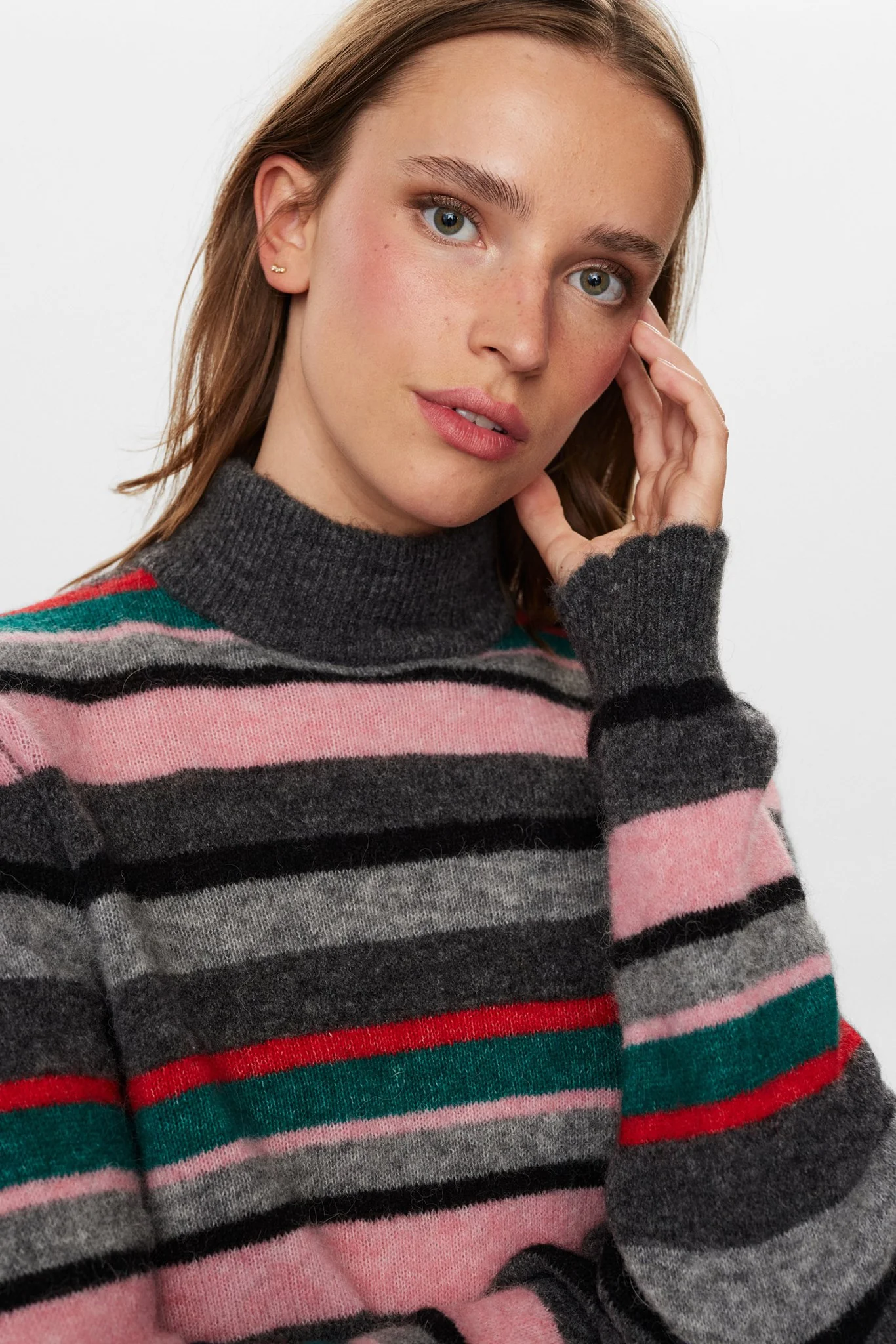 NURIETTE STRIPE HIGHNECK PULLOVER - Peony - Image 4