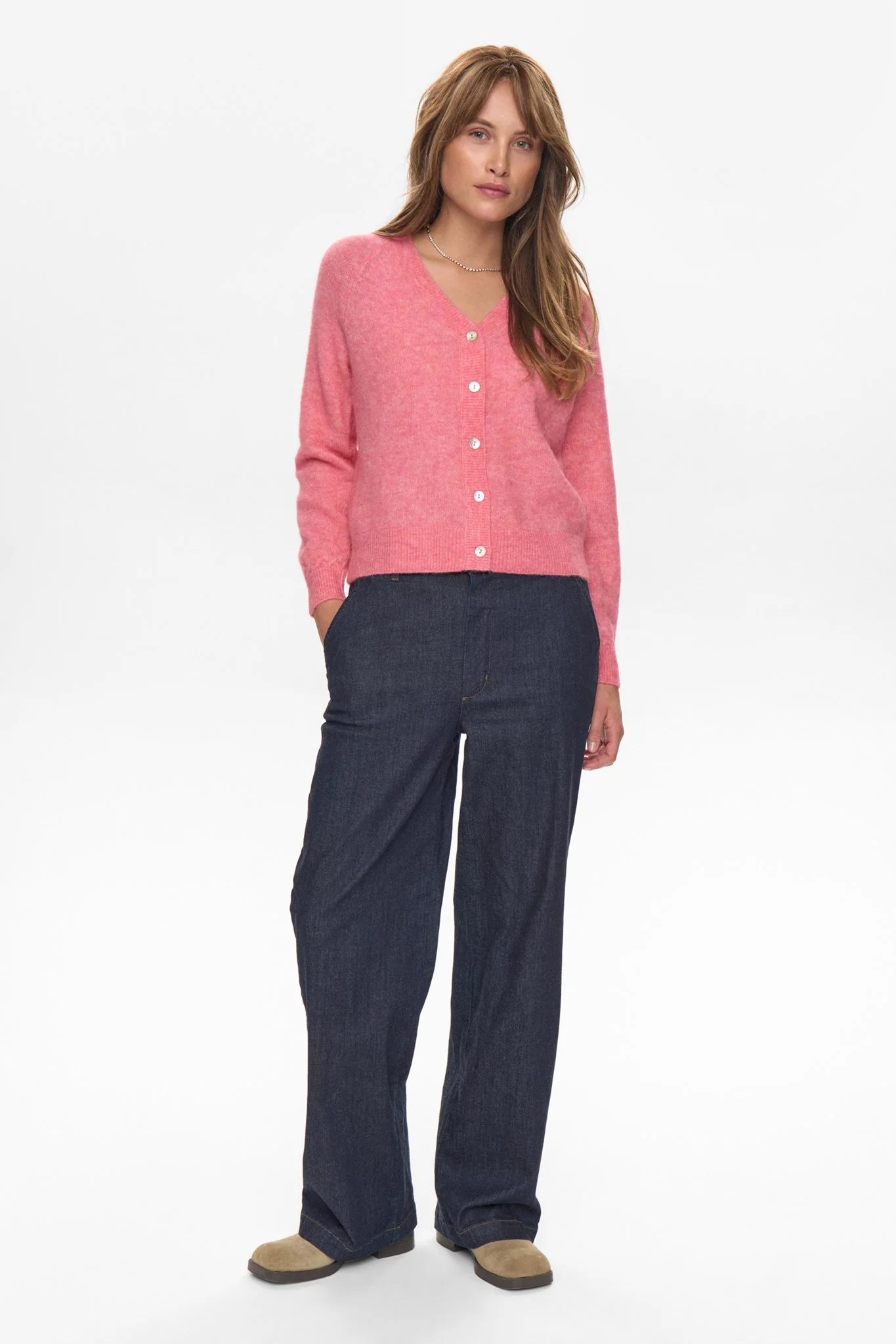 NURIETTE V-NECK CARDIGAN - Pink Lemonade - Image 3